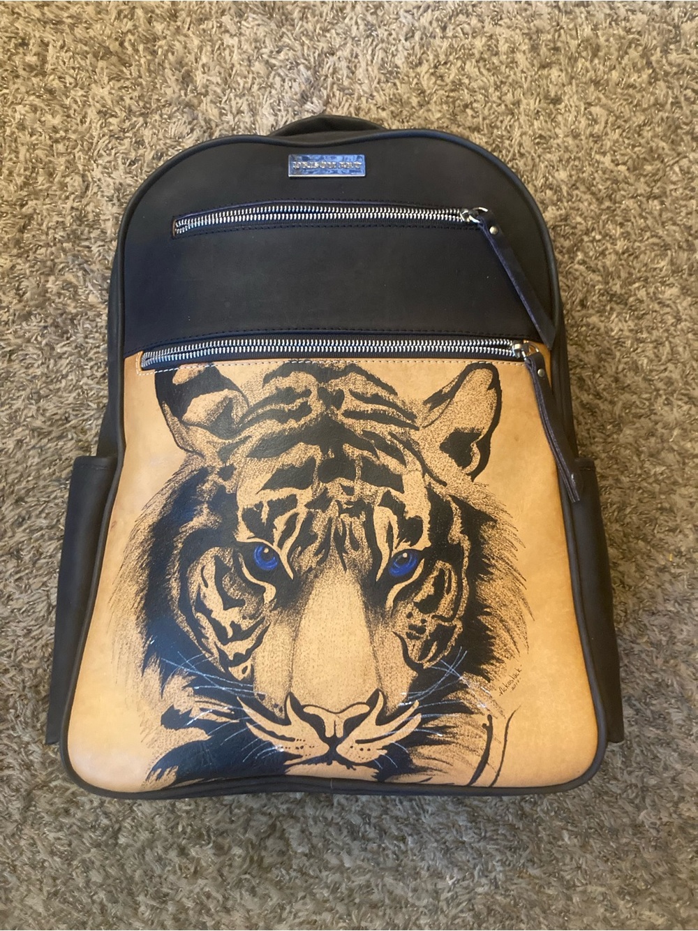 OOAK Hand Tattooed Tiger Prison Art Leather Backpack, Large Full Size, 1 of 1
